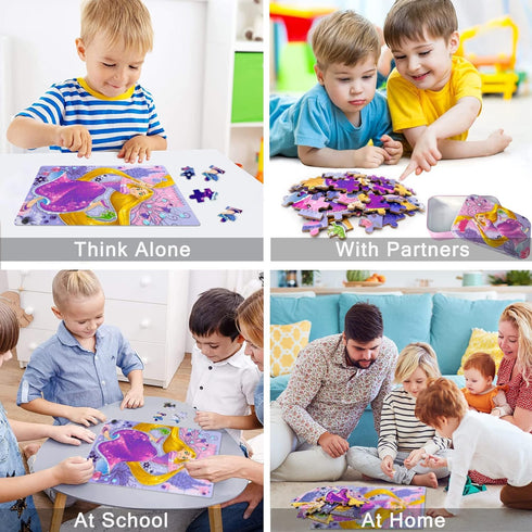 LELEMON Puzzles for Kids Ages 4-8, 60 Piece Jigsaw Puzzles for Ages 3-5, Educational Learning Games in Metal Box