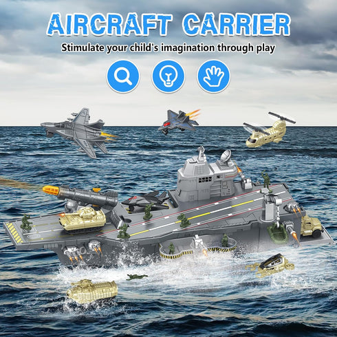 deAO Aircraft Carrier Battle Ship Army Toys - Military Vehicles, Warplanes, Warships, Helicopter, Trucks, Tanks - Army