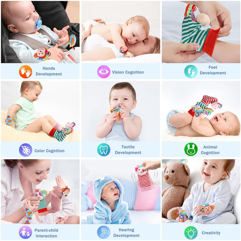 Infant Rattle Toys 0-3 Years, Baby Wrist Rattle Foot Finder Socks Set, Gift Box for Newborn Boys and Girls
