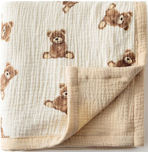 Little Jump 2 Layers Muslin Cotton Baby Blankets - Teddy Bear Toddler