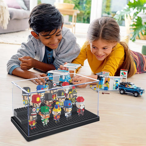 KKU Display Case for Minifigure Action Figures Blocks, Acrylic Storage Box with 3 Movable Steps