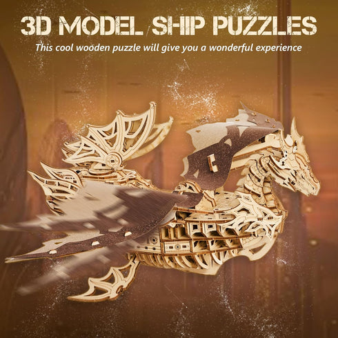 UPLIKE 3D 352pcs Wooden Puzzles for Adults: Dragon Ship Model Kits for Men - Brain Teaser Wooden Hobby Puzzle Toys