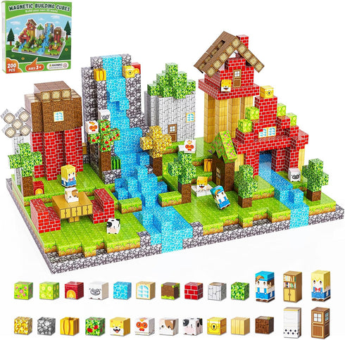 Fitrobust 200PCS Magnetic Building Blocks Set, Magnetic Tiles Kids Build Cubes STEM Game