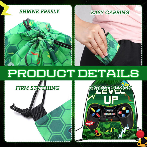 Eccliy 20 Pack Video Game Party Drawstring Bags - 12 x 10 Inch Goodie Bags for Game Party (Green)