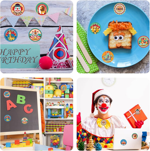 Zonon 500 Pieces Carnival Circus Party Stickers, Themed Animal Clown Labels for Birthday Envelope Seals and Goodie Bags