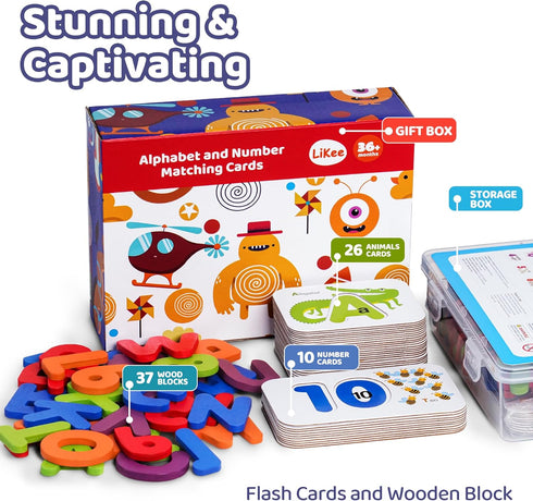 Counting 3+ (36 37 LiKee Alphabet Flash Cards Wooden Letter Puzzle ABC Sight Words Matching Games Board Preschool
