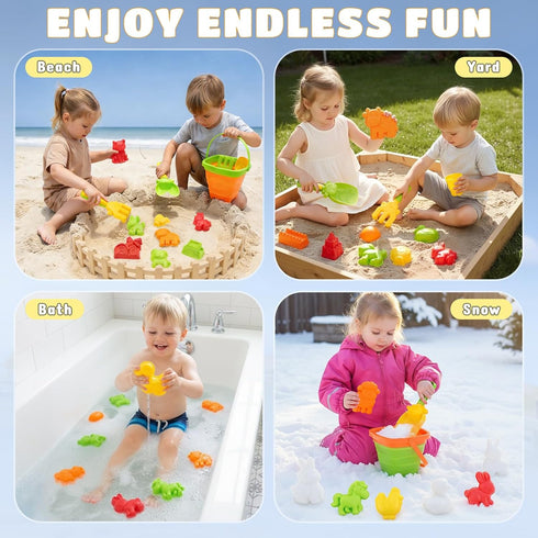 29PCS 2 Set, 4-8 Dreamon Beach Toys for Kids Farm Sand Toys with Collapsible Buckets, Rake & Shovel Sand Molds and Mesh