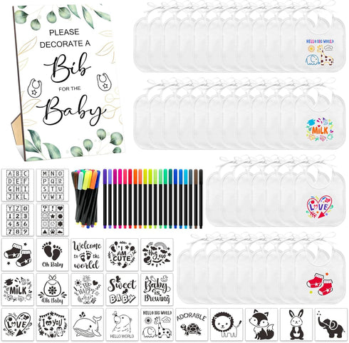 SytuHete SytuHe 95 Pcs DIY Baby Bibs Decorating Kit50 White Bibs 24 Stencils