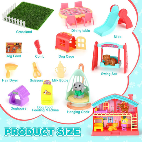 Pet Pretend Play Toys Set, 48 Pcs Realistic Pet Figures Playset for Cat and Dog Care Role Play, Birthday Gift