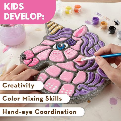 MindWare DIY Unicorn Stepping Stone Kit - Includes Weatherproof Stone, Paint, and Brushes