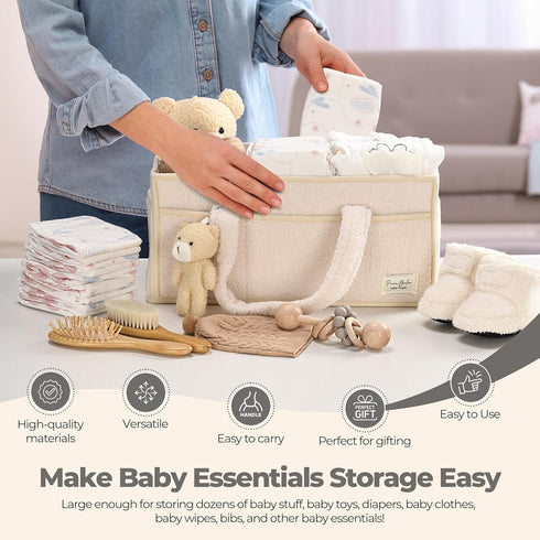 PeraBella Baby Diaper Caddy Organizer with Handle, Boy & Girl Shower Gift Basket, Portable Diaper Storage Basket Bin