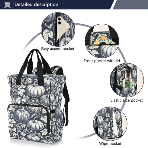 YANENDIE Backpack, Backpack Backpack Pumpkin Toile Pattern Diaper Bag Unisex Travel Baby Diaper Bags with Stroller