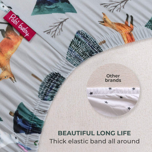 Pobi Baby Premium Fitted Crib Sheets, Stylish Woodland Pattern, Ultra-Soft Cotton Blend, Safe for Standard Crib