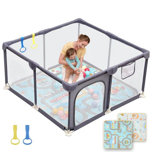 Dripex Baby Playpen with Mat 47"x47" Small Play Yard for Babies 6-12
