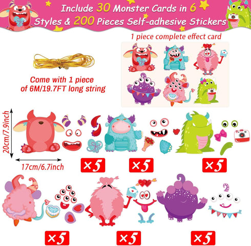 party greeting Valentine's Day Monster Craft Kits for Kids, DIY Monster Ornament Bulk Paper Decorative Kit