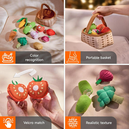 Set 3 6 9 12 TUMAMA Plush Veggie Basket Play Stuffed Vegetable Toys, Baby Toys for Months, Pretend Play Food Sensory
