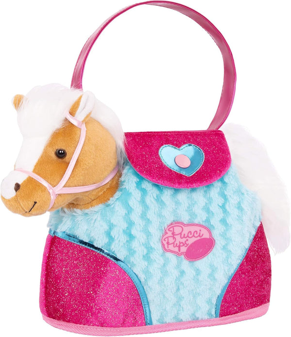 by Battat Beige Horse with Blue Stripes, 10 inches, Pink Pony Bag (ST8274Z)