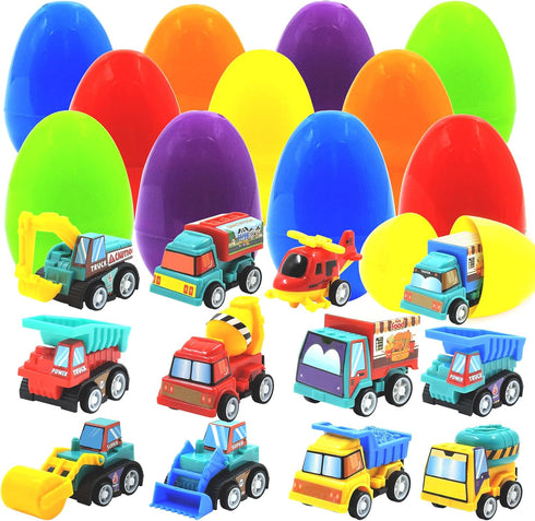CLAPET 12 PCS Easter Egg Fillers with Pull Back Car, Prefilled Easter Toys