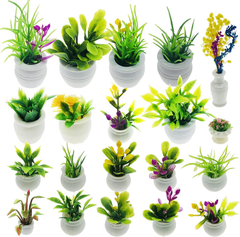 Cayway Dollhouse Plant Miniature - 20 PCS Mini Potted Plants for Dollhouse Garden Decorations