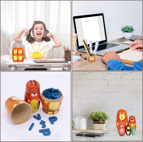 Stacking Wooden Handmade Matryoshka Dolls, 5 Piece Cute Cartoon Animal Pattern, Russian Nesting Dolls for Kids (Orange)