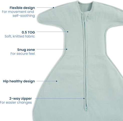 0 3 0.5 HALO Sleepsack SwaddleStretch, Arms Up or Extended Arms, Newborn Baby Swaddle, Months, TOG, Calm Sage