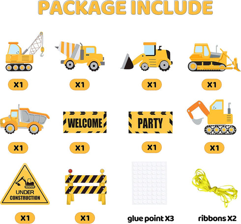 DISHIDIANZI 10 Pcs Construction Themed Party Cardboard Cutout Porch Banner Sign Decoration Supplies for Kids Baby