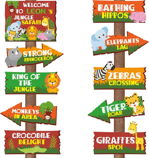 20 Pieces Safari Jungle Party Sign - Animal Signs Decorations for Kids Birthday, Welcome Signage