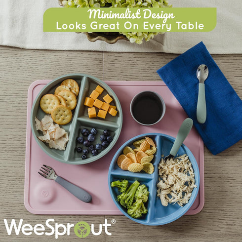 WeeSprout Divided Bamboo Plates for Kids, Food Grade Natural Bamboo, Kid-Sized Reusable Tableware, Dishwasher Safe, Set