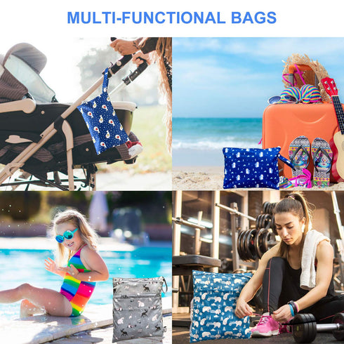 4 Pack Waterproof and Reusable Wet Bag Diaper Stroller Water Resistant Swimsuit Travel Toiletries Yoga Gym Washable