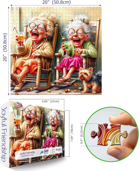 500 (23x15 Inches) Piece Jigsaw Puzzle for Adults Seniors Joyful Moments Heartwarming Porch Scene Laughing Friends