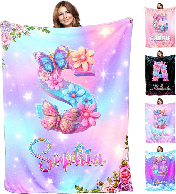 InterestPrint Ship Next Day,Personalized Baby Blanket for Girls Custom Birthday Blanket with Name