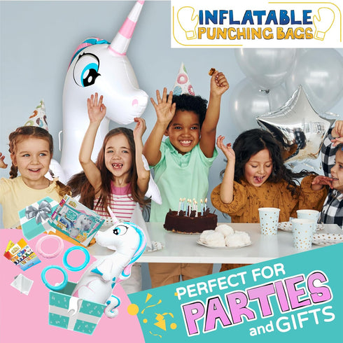 Unicorn 47 Inches Kids Punching Bag, Filled with Sand, Party Bop Bag, Ring Toss with 3 Inflatable Rings