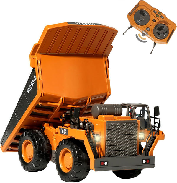 OrgaNatureQueen RC Dump Truck with Lights and Sound, 9-Channel Remote Control Construction Vehicles