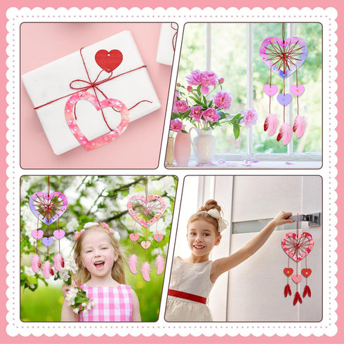 6 Pack Fennoral Heart Dream Catcher Craft Kit for Kids Paint You Own Love Heart Dream Catcher DIY Coloring Mother's Day