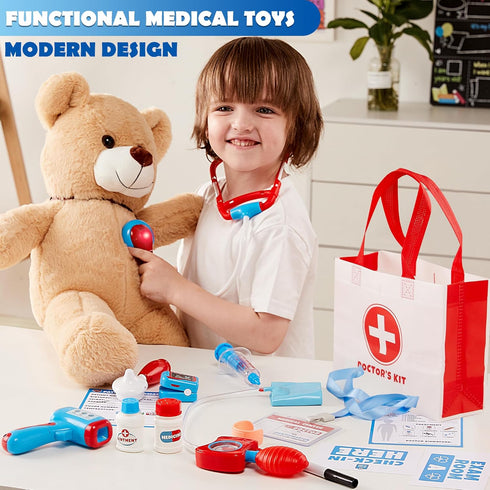 Kids Doctor Kit, 16-Piece Pretend Play Medical Kit with Bag, Realistic Toy Stethoscope, Dress Up Doctor Playset
