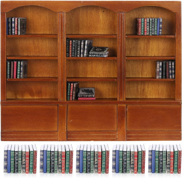 Chivertion 1:12 Scale Dollhouse Miniature Wooden Bookshelf with 48 Pcs Miniatures Books, Mini