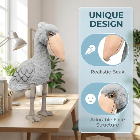 ZHONGXIN MADE 18.5inch Large Shoebill Plush Toy - Lifelike Stork Stuffed Animal, Cute Grey Shoebill Toy for Home