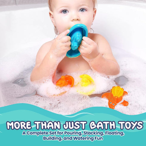 11pcs Set 1+, Water Time Buddies Toddler Water Toy with Watering Can, Boats, Toy Animals, Stacking Cups & Buckets