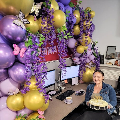Set, 60Pcs 12 Inch Pastel Purple Gold Balloons Light Macaron Metallic Dark Purple Lavender Balloon with Gold Confetti