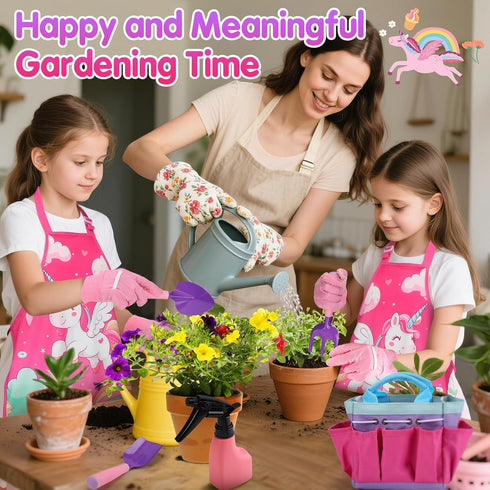 Set 3 4 5 6 7 8+ Kids Gardening Tool - Garden Tools for Kids with Shovel Trowel Rake Apron Gloves Watering Can and Tote