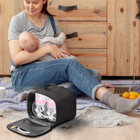 MENGLANSI Protective Case for Electric Breast Pumps Interior Foam Padding and Dedicated Pockets for Milk Storage Travel