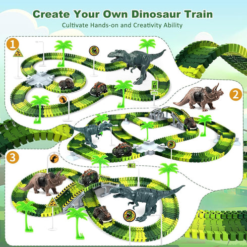 3-5, Playset, 2 3 4 5 6 7 Dinosaur Toys for Kids Glow in The Dark Flexible Train Track Dinosaur Car for Year & Up Old