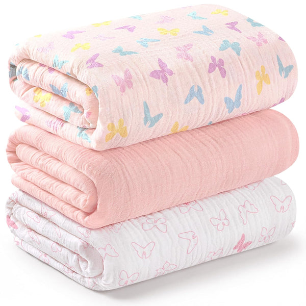 3-Pack Muslin Swaddle Blankets for Newborns Boy,Girl 47x47 Large Cotton Muslin Baby