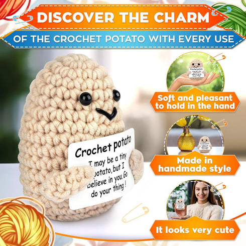 3.14" 2.36" Crochet Potato Potato Stuffed Animal x with Yarn Texture, Includes Mini Card for Encouragement Small Cute