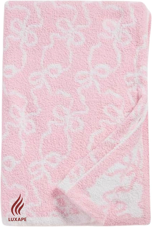 Cozy 50x60 Bow Blanket Pink Bows Soft Throw Blanket Reversible Premium Fabric for Best Comfort