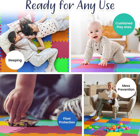 16 12" 12" Tummy Tiles with Borders | x Baby Play Mat Foam Puzzle Floor Tiles | Non-Toxic Soft Waterproof Interlocking