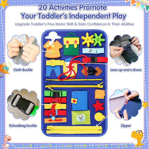Busy Board Montessori Toys for 1 2 3 4 5 6 Years Old Toddlers Boy Girl Gift, Sensory Learning Toys 10 Pages 32 Activities, Airplane Car Travel Educational Toys for Autism Baby Birthday Gift