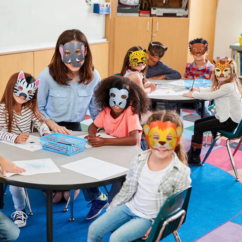 Blulu 16 Pcs Safari Animal Masks for Kids, Jungle Zoo Animals Cartoon Masks for Birthday Party Decorations