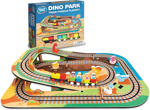 Playful Minds Dino Park Train Puzzle Playset 60 Pc Build and Play