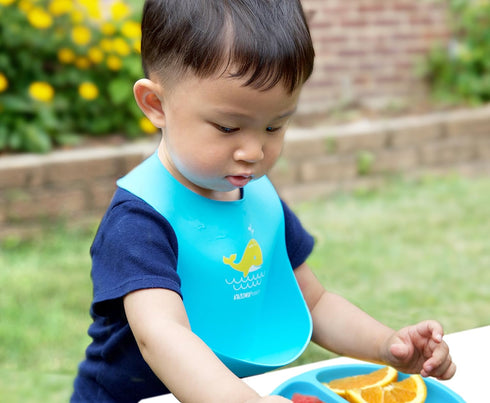 2-Pack Waterproof Silicone Baby Bib – Lightweight Comfortable Easy-Wipe Clean (Green/Blue, Small)